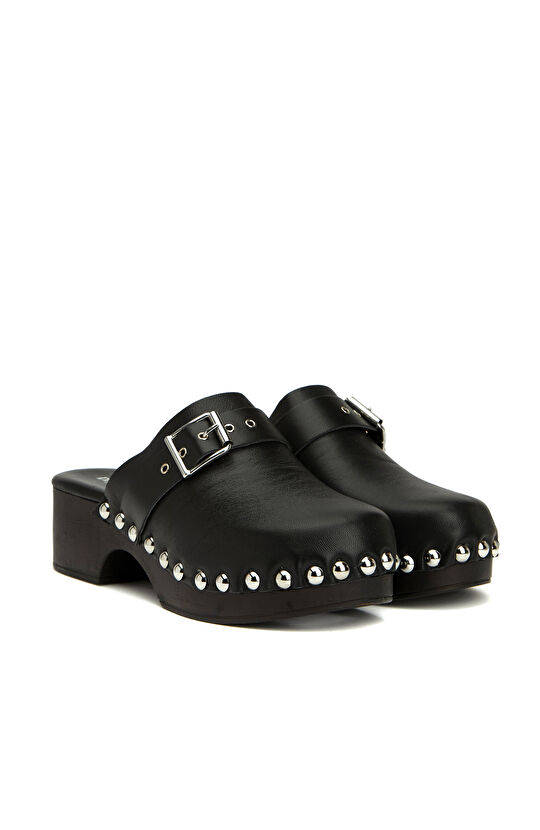 Siyah Kadın Deri Terlik