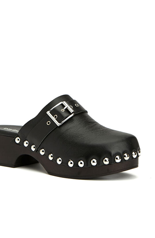 Siyah Kadın Deri Terlik