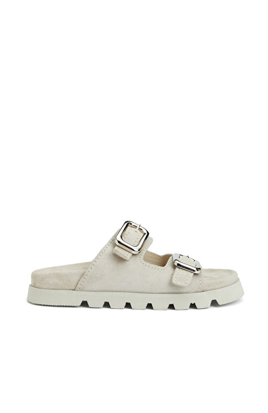 Krem Kadın Deri Terlik