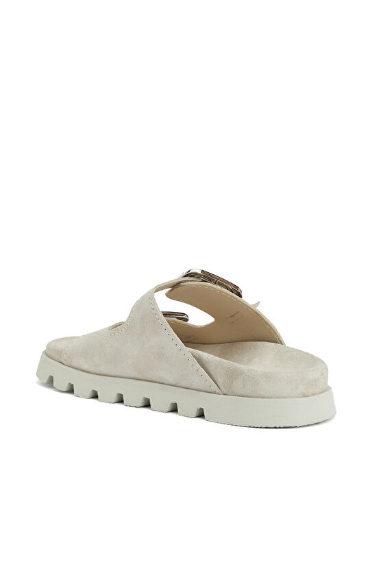 Krem Kadın Deri Terlik