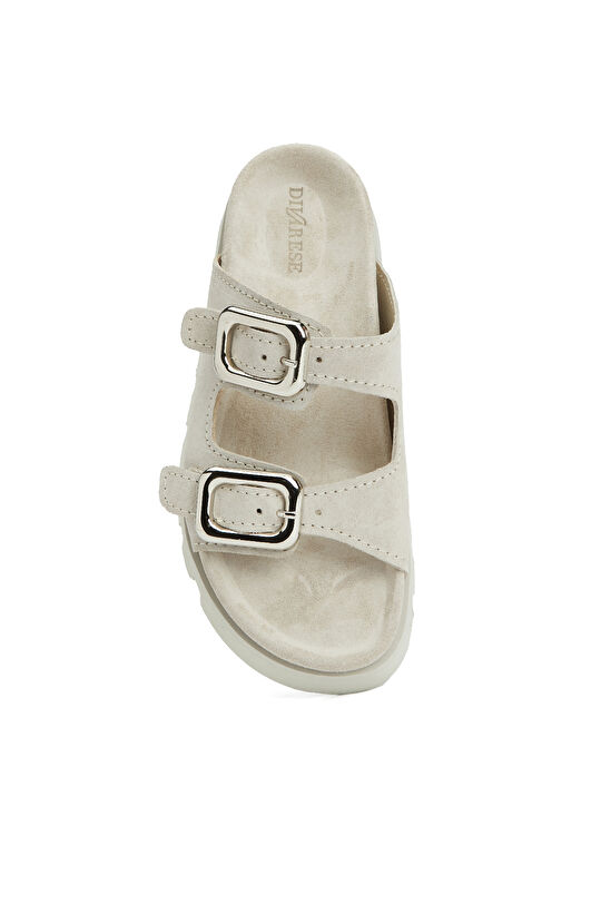 Krem Kadın Deri Terlik