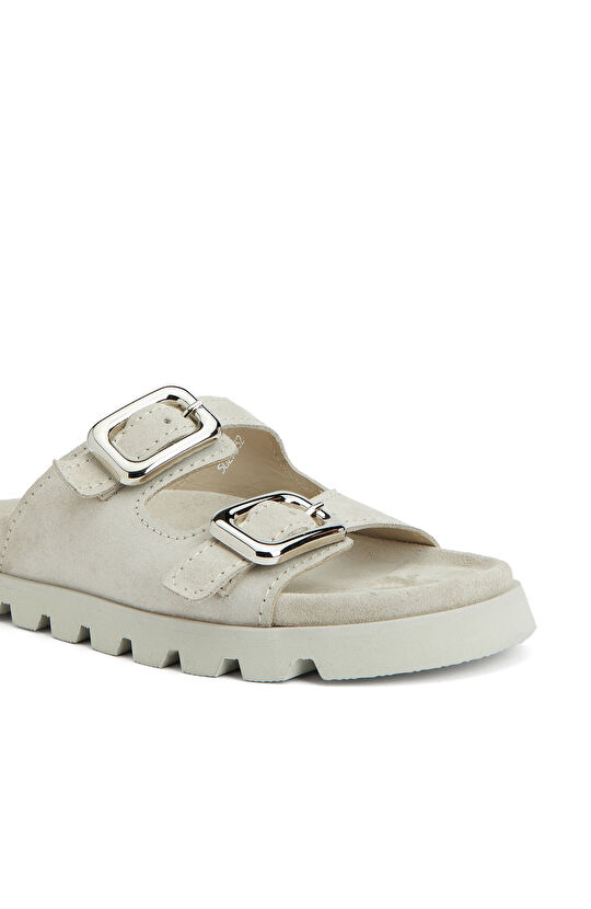 Krem Kadın Deri Terlik