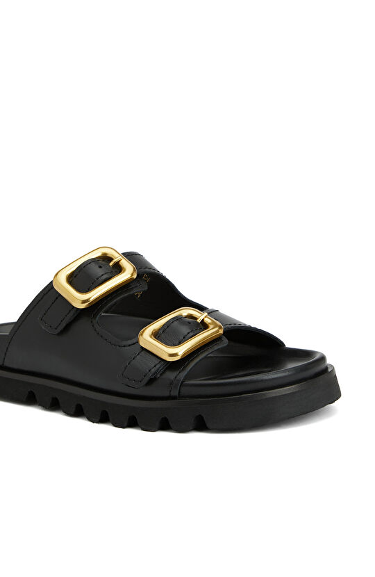 Siyah Kadın Deri Terlik