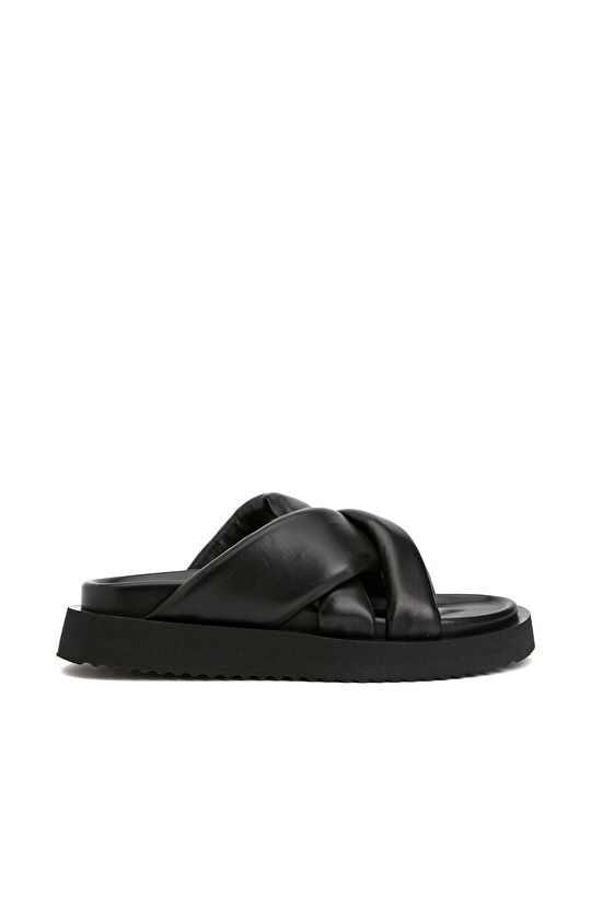 Siyah Kadın Deri Terlik