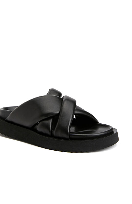 Siyah Kadın Deri Terlik