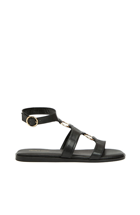 Siyah Kadın Deri Sandalet