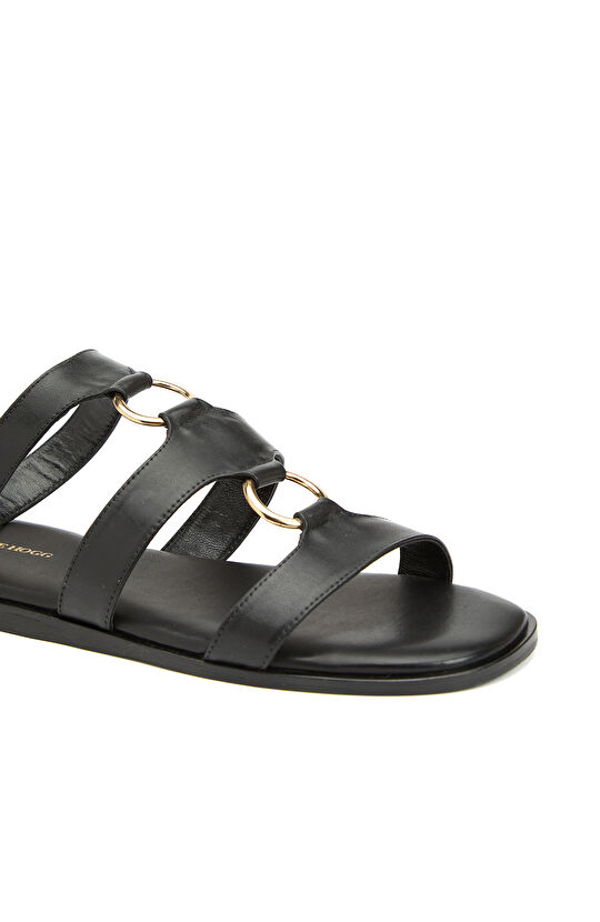 Siyah Kadın Deri Sandalet