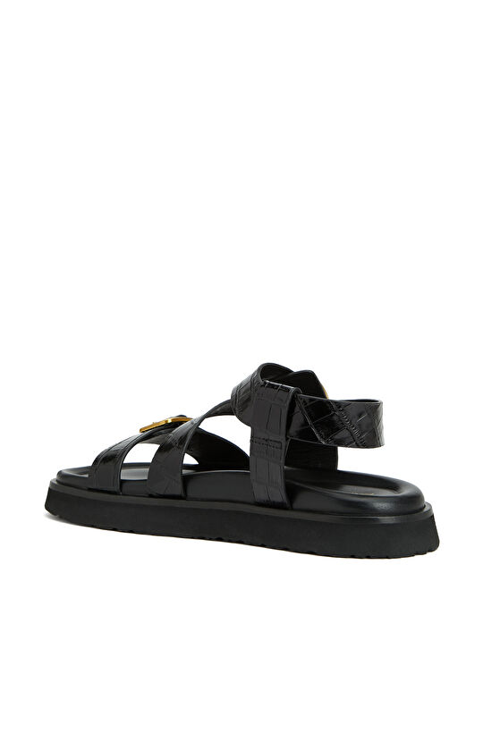 Siyah Kadın Deri Sandalet