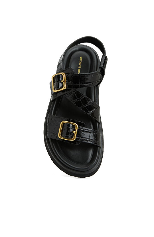 Siyah Kadın Deri Sandalet