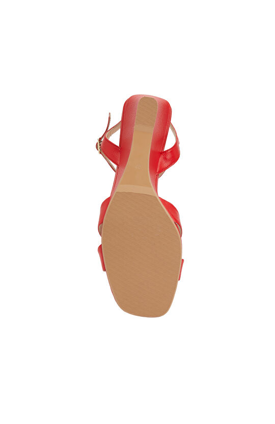 Kırmızı Kadın Deri Sandalet