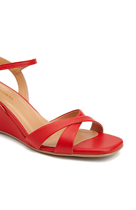Kırmızı Kadın Deri Sandalet