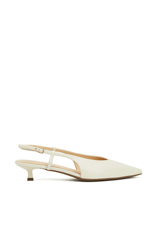 Kırıkbeyaz Deri Topuklu Ayakkabı