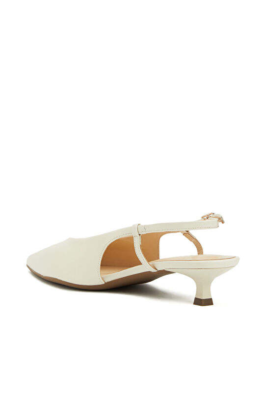 Kırıkbeyaz Deri Topuklu Ayakkabı