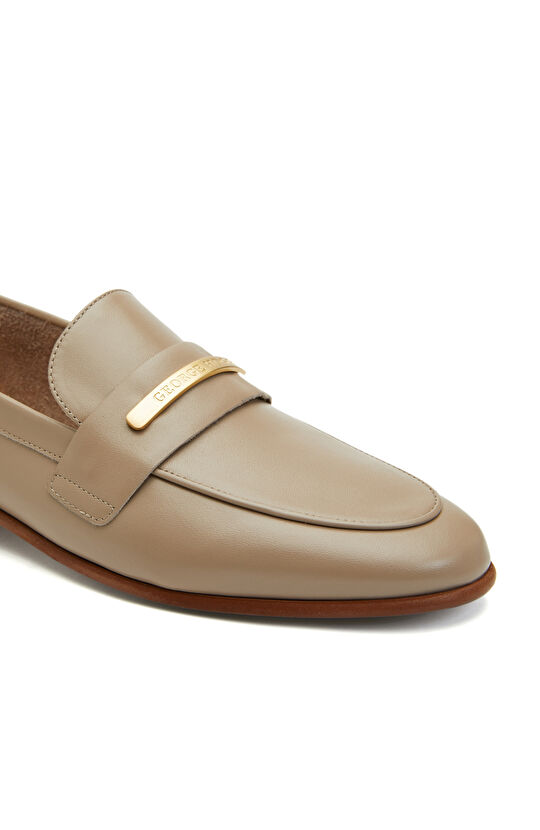 Vizon Kadın Yuvarlak Burun Deri Loafer