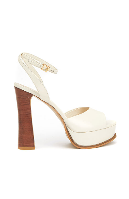 Kırık Beyaz Kadın Deri Sandalet