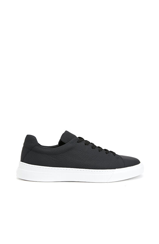 Siyah Yuvarlak Burun Erkek Deri Sneaker