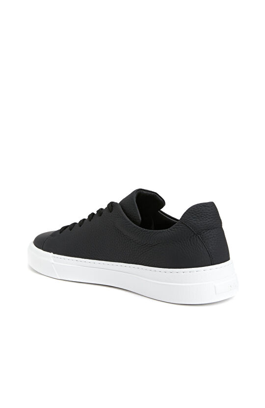 Siyah Yuvarlak Burun Erkek Deri Sneaker