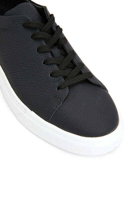 Siyah Yuvarlak Burun Erkek Deri Sneaker