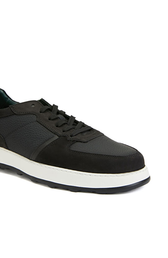 Siyah Deri Detaylı Erkek Sneaker 
