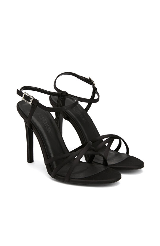 Siyah Kadın Saten Sandalet