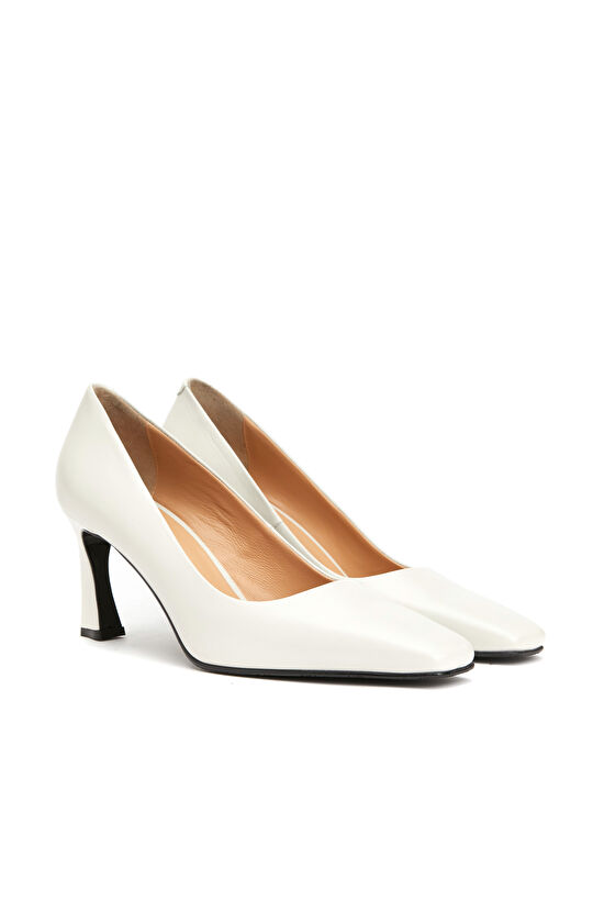 Kırık Beyaz Kadın Deri Stiletto