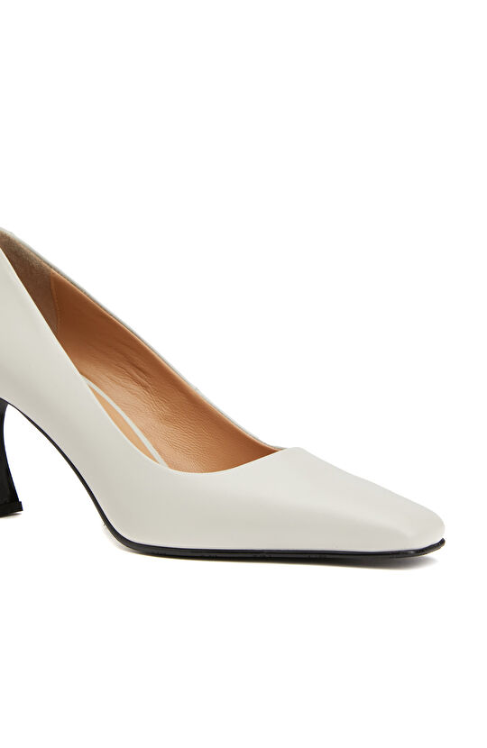 Kırık Beyaz Kadın Deri Stiletto