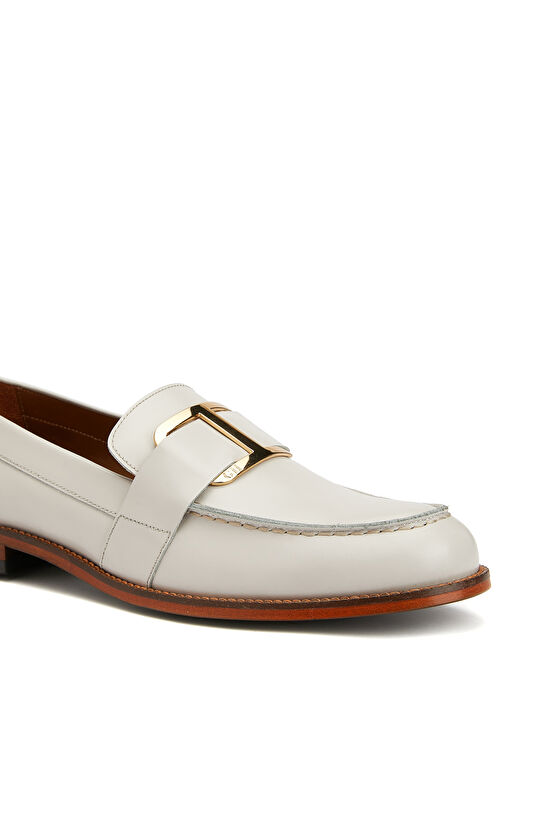 Açık Gri Kadın Deri Loafer