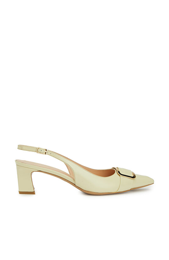 Sarı Deri Topuklu Ayakkabı