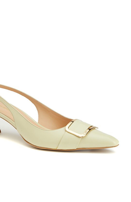 Sarı Deri Topuklu Ayakkabı