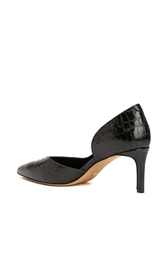 Siyah Kroko Kadın Deri Topuklu Ayakkabı