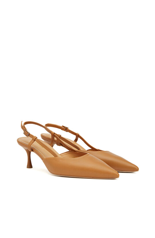 Karamel Deri Kadın Topuklu Ayakkabı