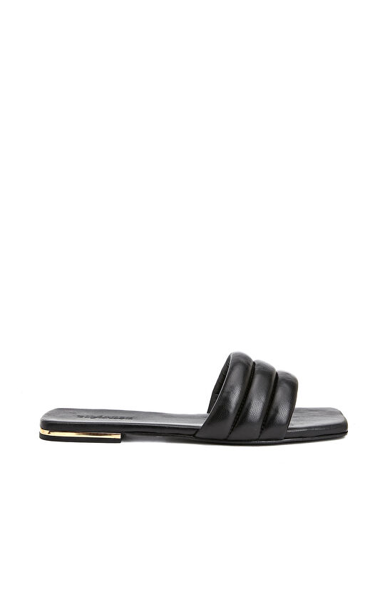 Siyah Kadın Deri Terlik