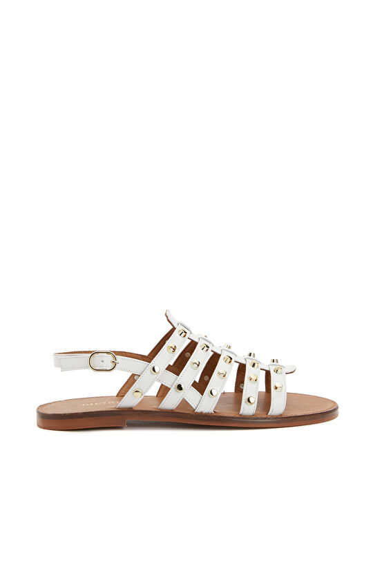 Beyaz Kadın Deri Sandalet