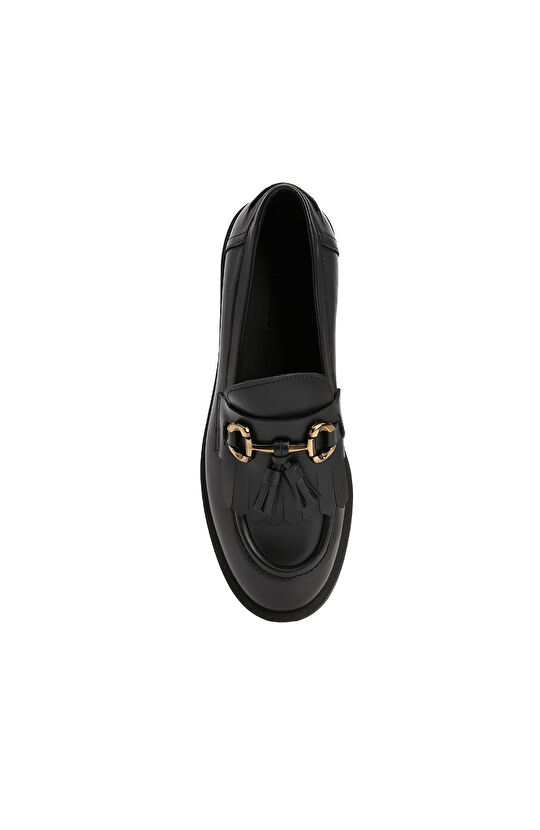 Siyah Kadın Deri Loafer