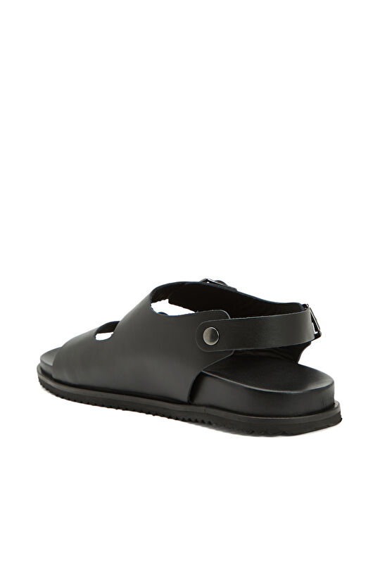 Siyah Erkek Deri Sandalet