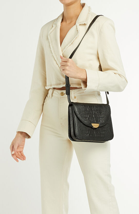 Siyah Kroko Kadın Postacı Çantası