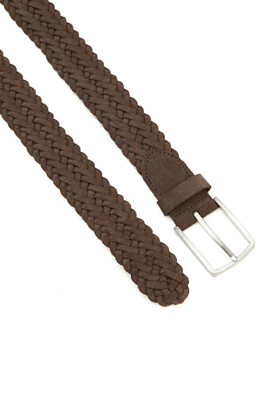 Kahverengi Örgü Erkek Süet Kemer