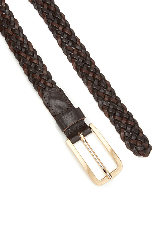 Kahverengi Örgü Kadın Deri Kemer
