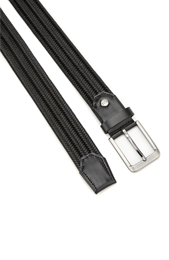 Siyah Örgü Erkek Deri Kemer