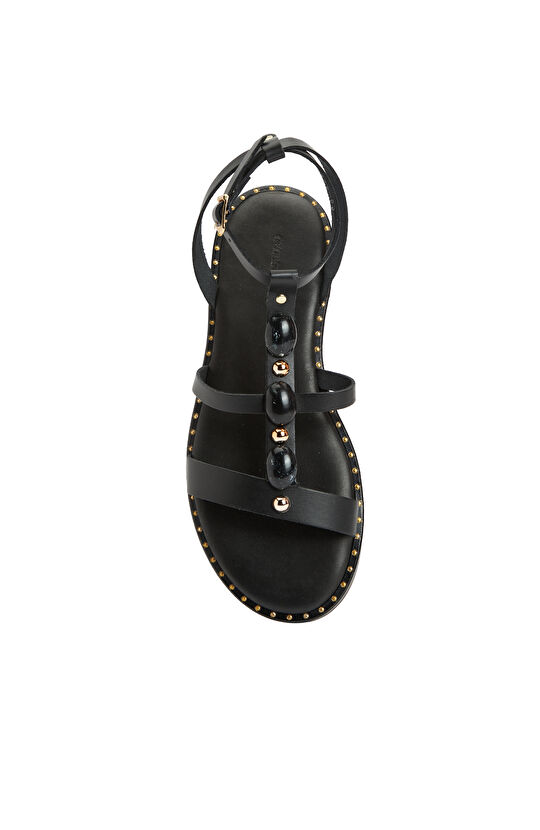 Siyah Toka Detaylı Deri Sandalet