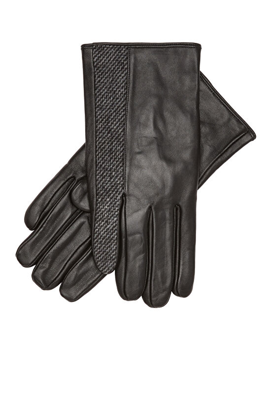 Siyah Erkek Deri Yün Karışımlı Eldiven