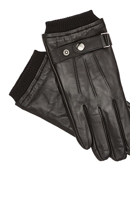 Siyah Erkek Deri Karışımlı Eldiven
