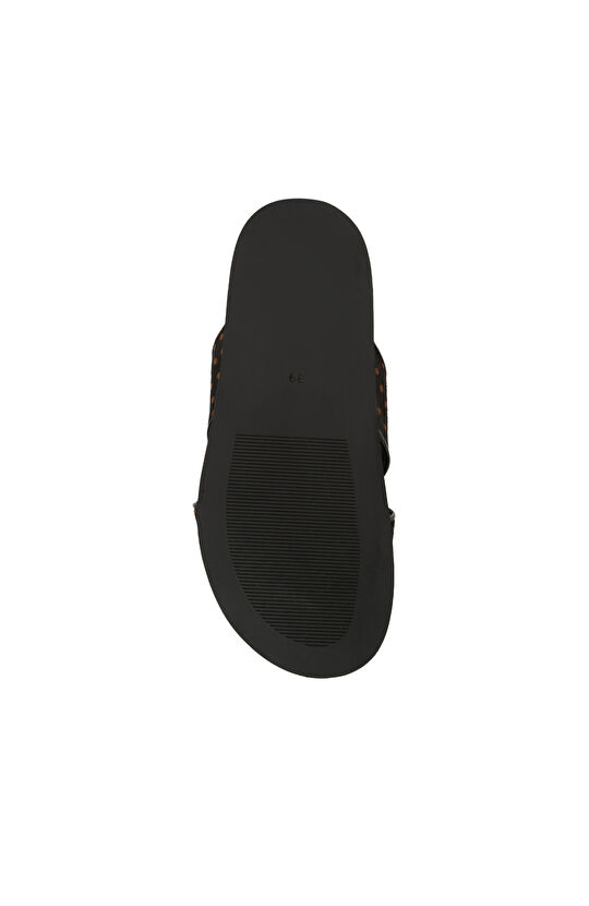 Siyah Leopar Desenli Kadın Sandalet