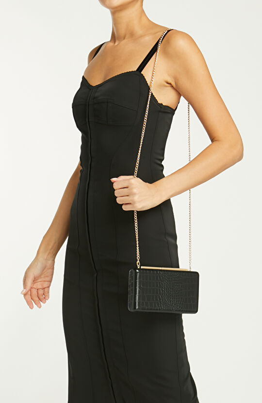Siyah Kroko Kadın Clutch