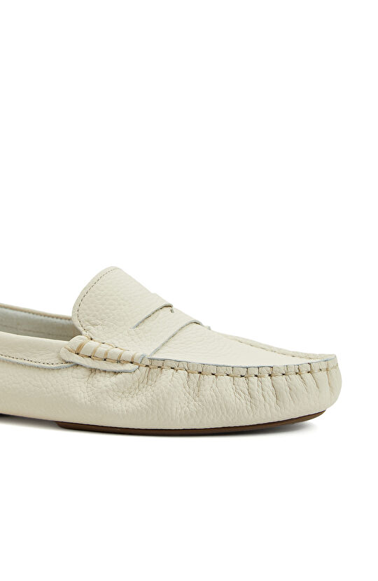 Kırık Beyaz Kadın Deri Loafer