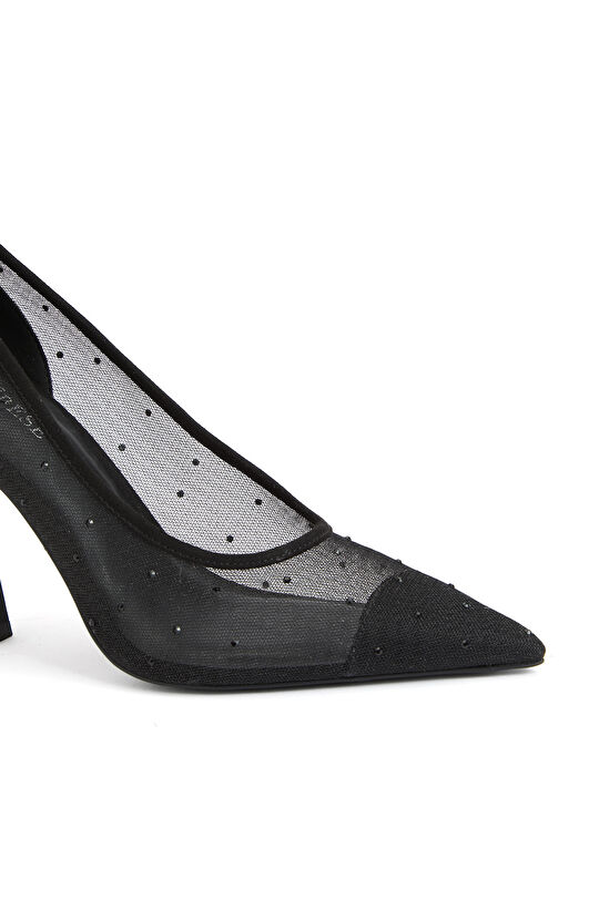 Siyah Taşlı Topuklu Ayakkabı