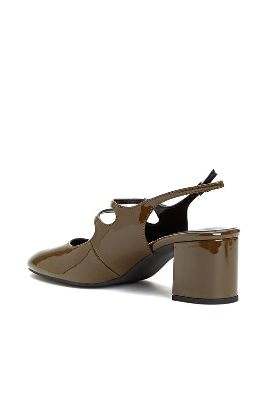 Haki Kadın Topuklu Rugan Mary Jane Ayakkabı