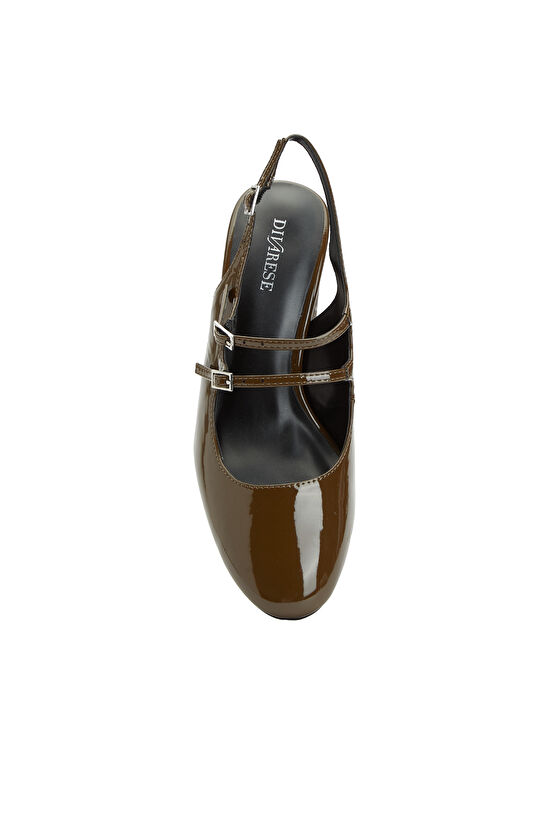 Haki Kadın Topuklu Rugan Mary Jane Ayakkabı