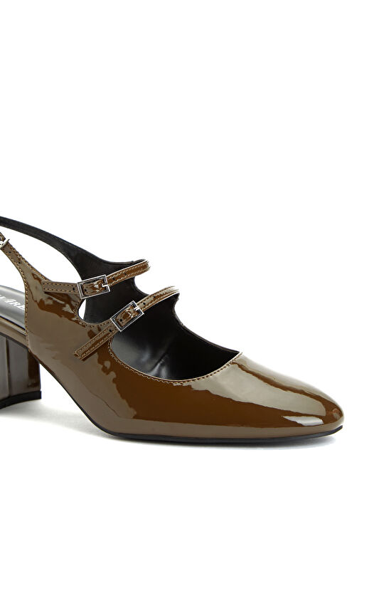 Haki Kadın Topuklu Rugan Mary Jane Ayakkabı