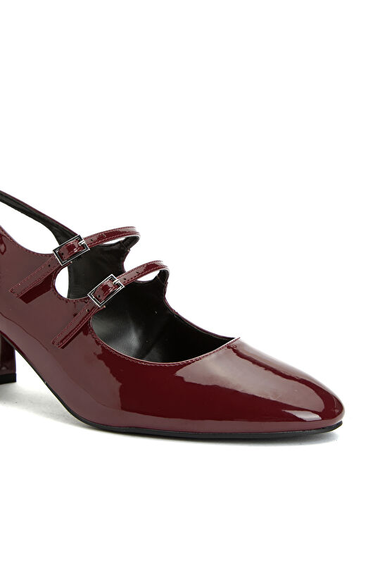 Bordo Kadın Topuklu Rugan Mary Jane Ayakkabı